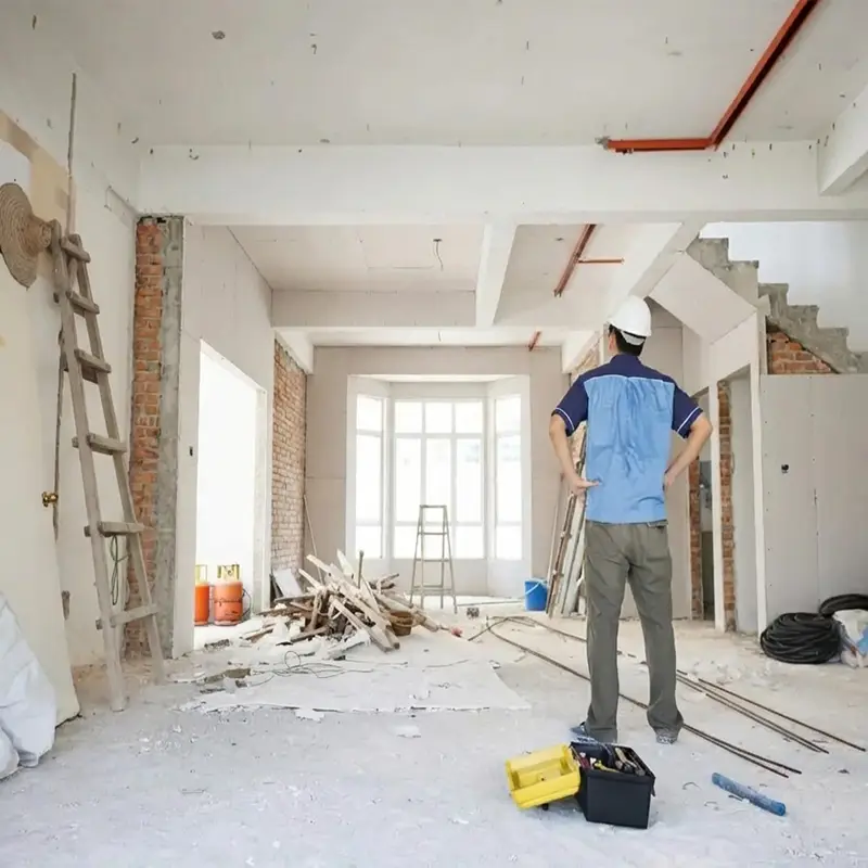 Project Manager CoreLTB Builders prezentuje klientom harmonogram prac wykończeniowych na tablecie