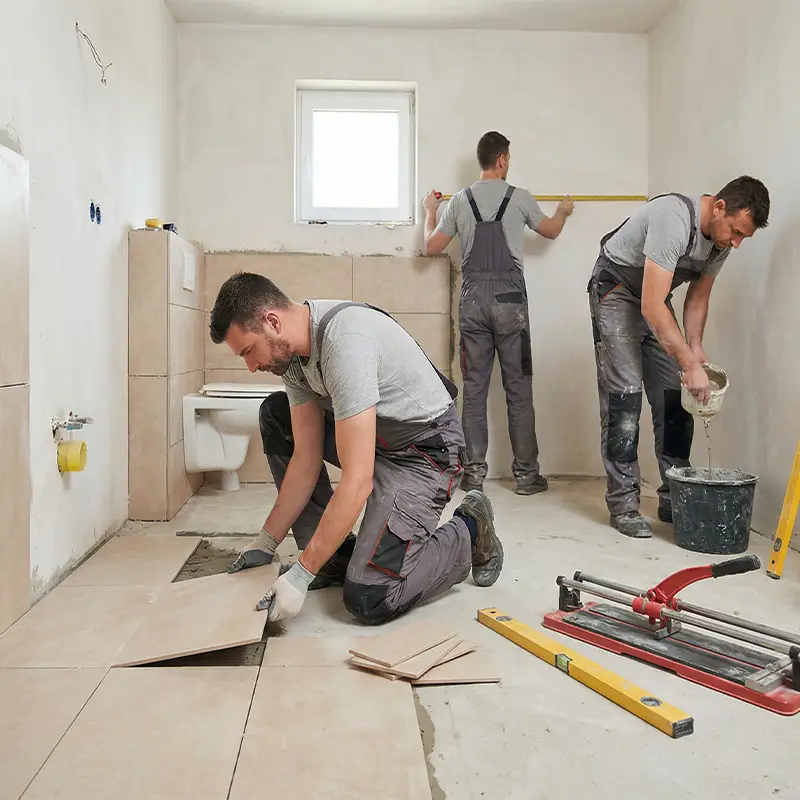 Ekipa wykończeniowa CoreLTB Builders podczas prac montażowych