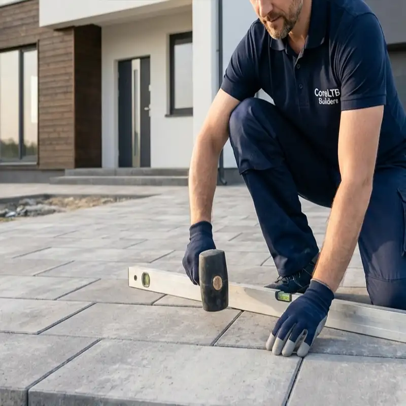 Zespół CoreLTB Builders profesjonalnie układa kostkę brukową na podjeździe