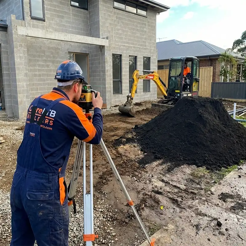 Spychacz CoreLTB Builders równa teren po zakończeniu budowy domu